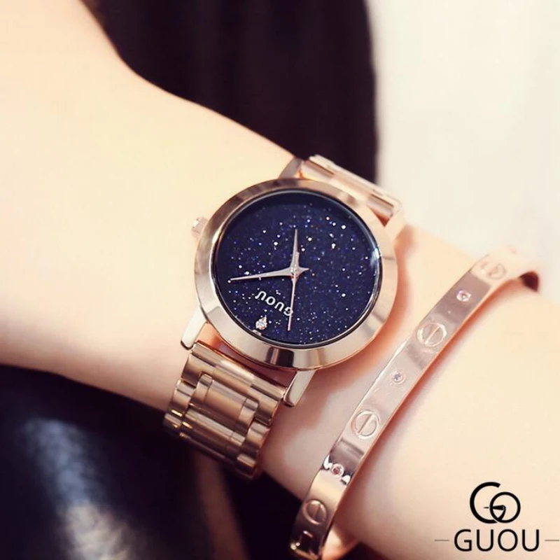 

GUOU Brand Shiny Diamond Watch Fashion Rose Gold Watch Women Watches Stainless Steel Watches Clock Women Ladies Relojes