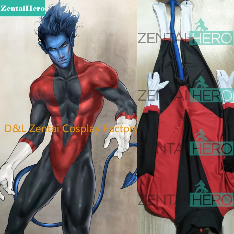

Free Shipping DHL X- Men Nightcrawler Kurt Wagner Superhero Costume Red And Black Lycra Spandex Halloween Cosplay Costume XM109