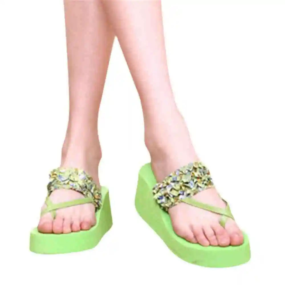 

SAGACE 2018 Woman Bohemian Slippers Stain Floral Wedge Heeled Flip Flops Summer Beach Sandals Girls Casual Mid Heels Shoes