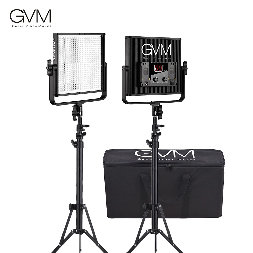 

GVM GVM-520LS-B 2pcs LED Video Panel Light and 70inch Stand Lighting Kit Aluminum Alloy Housing with U-Bracket Interview Studio