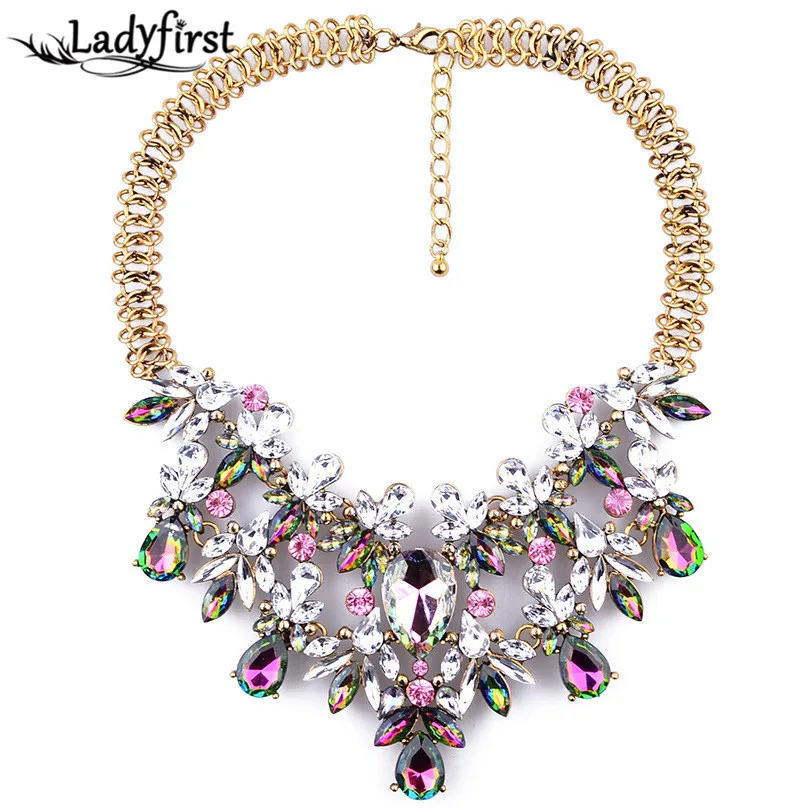 Buy Women Fashion Luxury Statement Colorful Flower Necklace Gem Clain Luxury