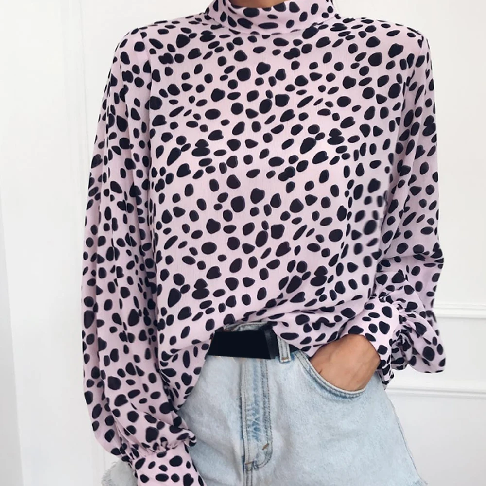 AVODOVAMA M Fashion Leopard Girls Shirts High Quality Chiffon Women Blouses Long Sleeve Turtleneck Khaki Purple Colors Tops |