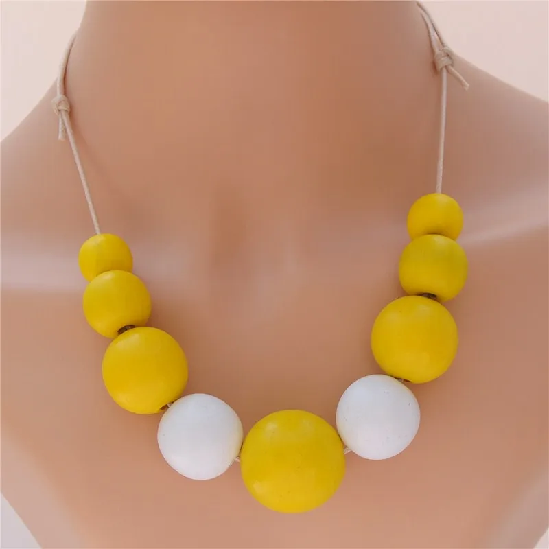 

1PC Colorful Round Wood Ball Beads Necklace DIY Nature Wooden Adjustable Rope Jewelry For Women 2018