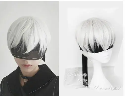 vampire costume women NieR:Automata 9S Silver Grey Short Wig YoRHa No. 9 Model S Men Anime Cosplay Wig (not including black eye patch) + Wig Cap morticia addams dress Cosplay Costumes