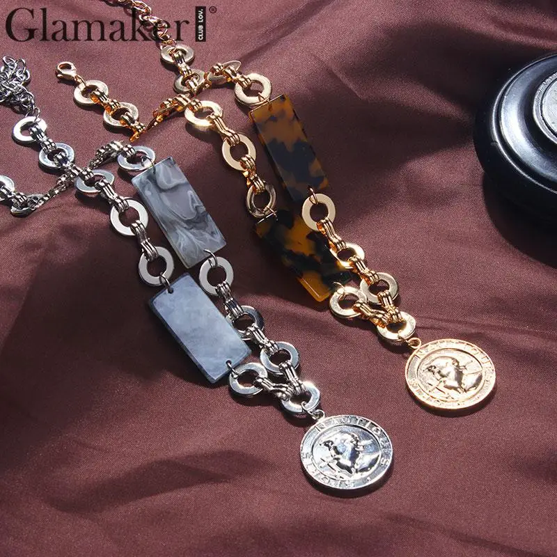 

Glamaker Silver coin pendant vintage necklace Golden chain statement necklaces & pendants women Necklace clothing & accessories