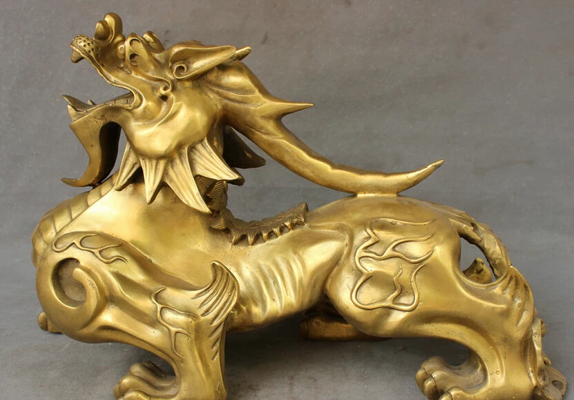 

USPS to USA S1734 22" FengShui Chinese Pure Brass Temple Guard BiXie Dragon Unicorn Lion Statue (B0413)