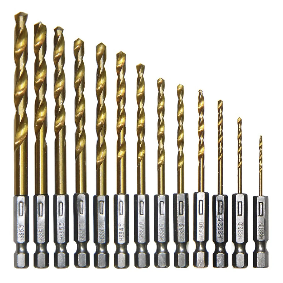 13pcs HSS Titanium Coated Drill Bit Set 1//4 Hex Shank 1.5-6.5mm