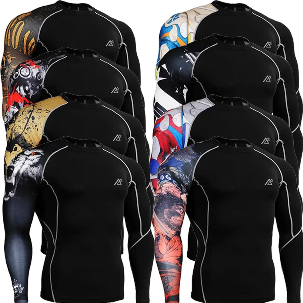 

Life On Track Men Print Compression Base Layers Stretched Sport T shirts For Fitness Running Workout Jogging Exercise