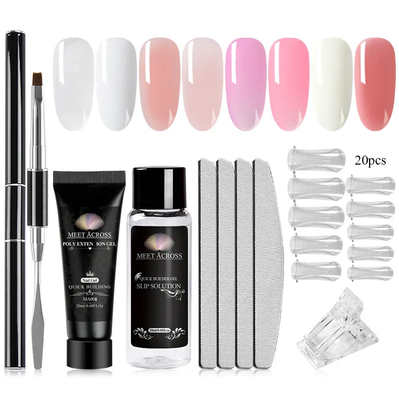 

MEET ACROSS 20ml Poly Nail Gel Crystal Extend UV Nail Gel Builder Led Gel Nail Art Gel Lacquer Pink Jelly Acrylic Slip Solution