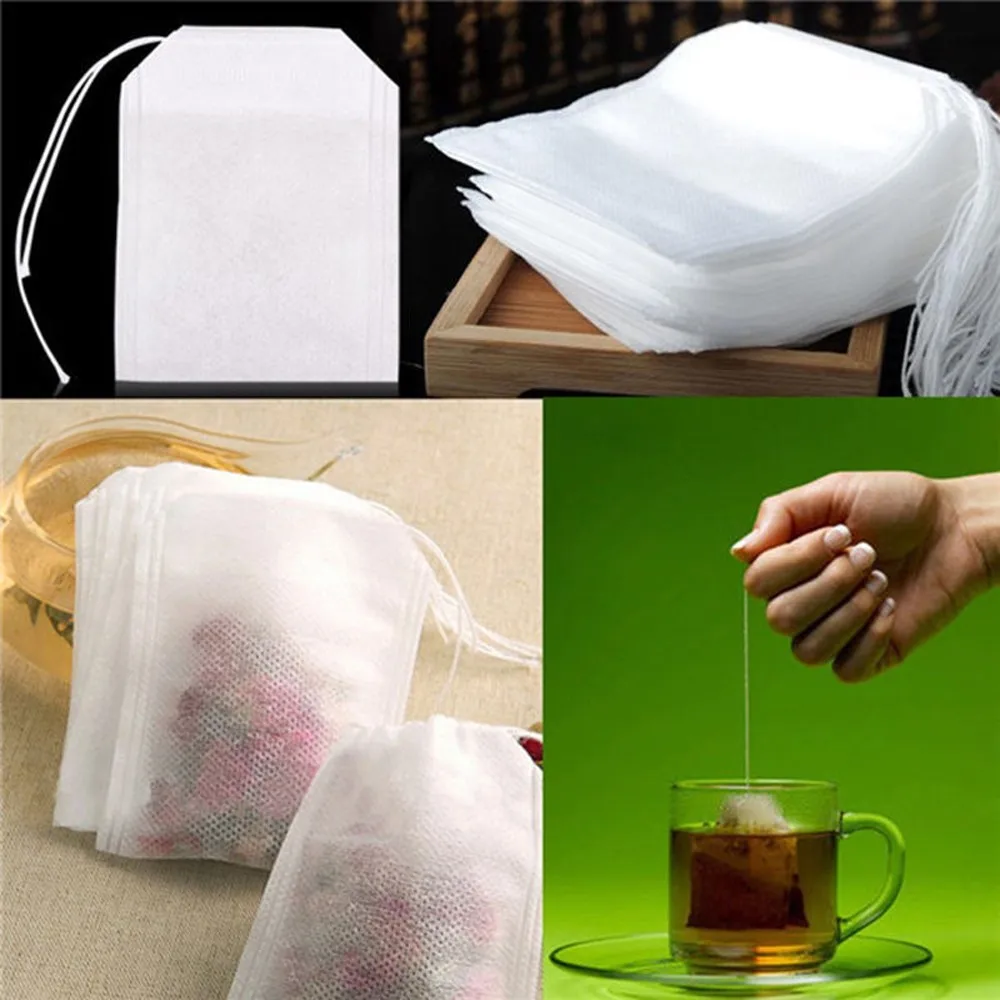 100 шт./лот, пакетики для чая пищевого качества, 5,5X7 см, пустые ароматизированные пакетики для чая со струной, фильтрующая бумага для травяной листовой чай в пакетиках