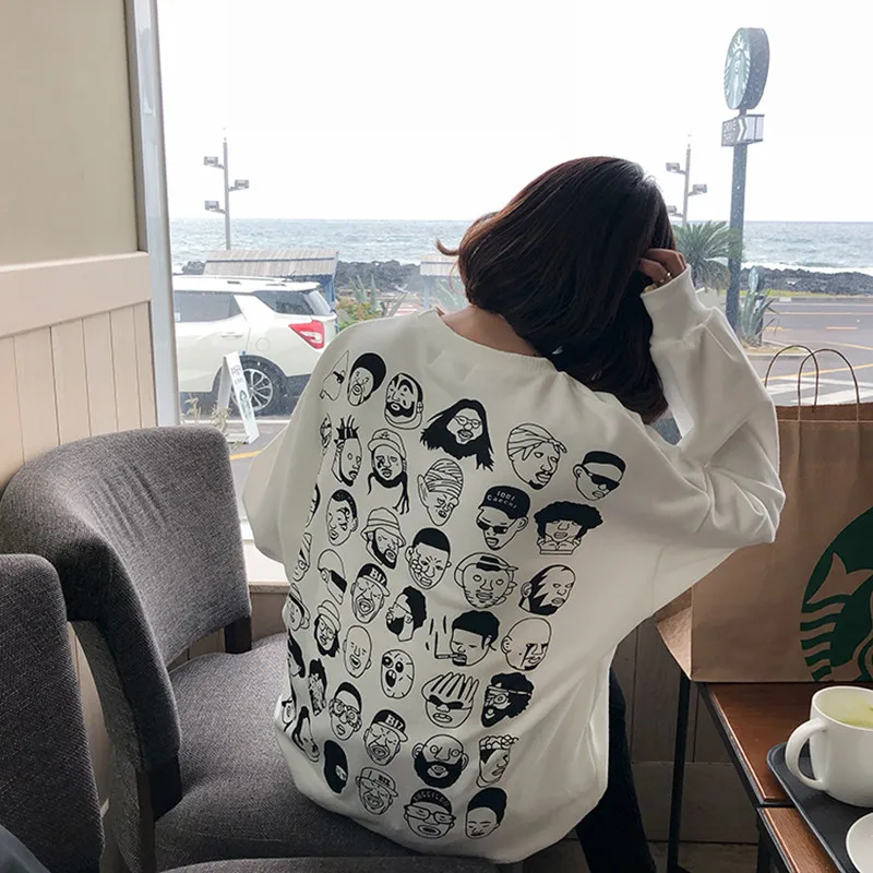 

2 colors 2019 spring korean style back cartoon print long-sleeve pullover thin sweatshirts womens (F3581)