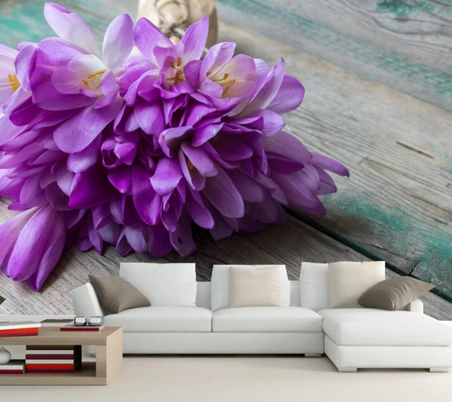 Us 29 0 Papel De Parede Crocuses Karangan Bunga Violet Bunga Wallpaper Restoran Ruang Tamu Sofa Tv Dinding Kamar Tidur Dapur 3d Wallpaper In