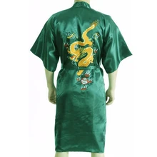 Летний зеленый китайский мужской традиционный халат Новинка Вышивка в виде дракона пижамы кимоно платье плюс 011007