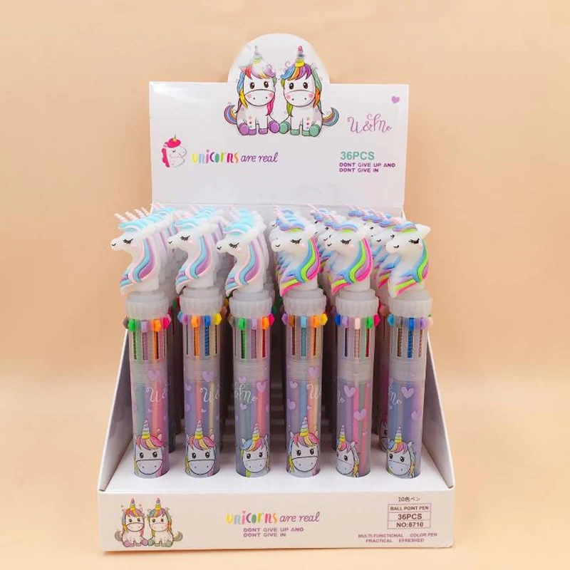 

4 Pcs/set Cartoon Silicone Animal Rainbow Unicorn 10 Colors Chunky Press Ballpoint Pens School Office Supply Gift Stationery