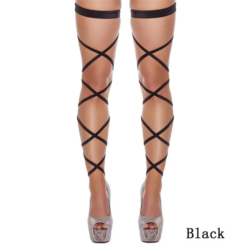 Летние пикантные женские чулки с перекрестной повязкой, эротическое белье, женские прозрачные нейлоновые чулки в стиле панк, готика - Цвет: Style 1 Black