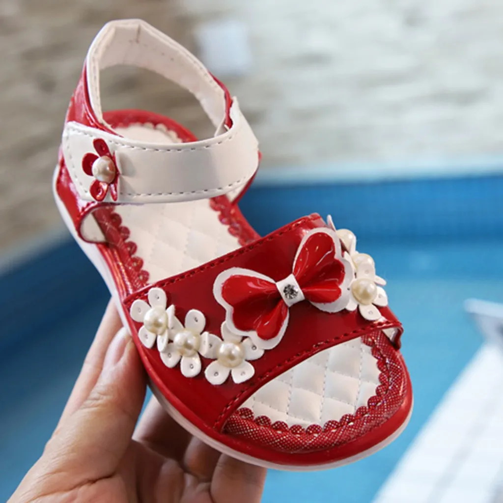 

Girls'Butterfly-knotted Flower Princess Shoes Summer Pearl Sandals New Kids' Printed Leisure Shoes Sandalia #T1
