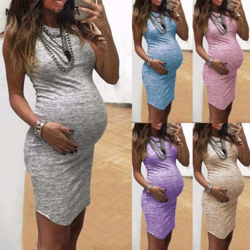 

Fashion women dress Solid Tight-fitting pregnant dresses sleeveless Maternity Dress casual Vest maternity dresses