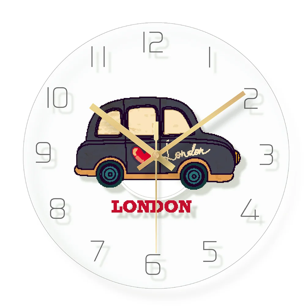1 шт. английское такси настенные часы современный дизайн мультфильм Стеклянные Настенные часы гостиная украшение специальный подарок 3D настенные часы