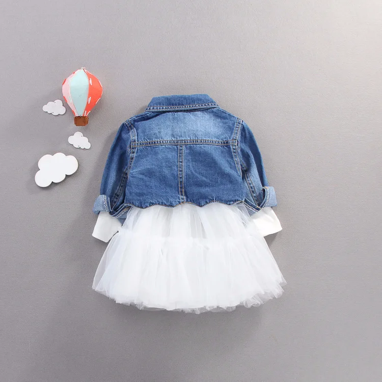 Новое Осеннее Хлопковое платье в стиле пэчворк в английском стиле для девочек джинсовое платье принцессы для детей от 0 до 3 лет Сетчатое платье из двух предметов