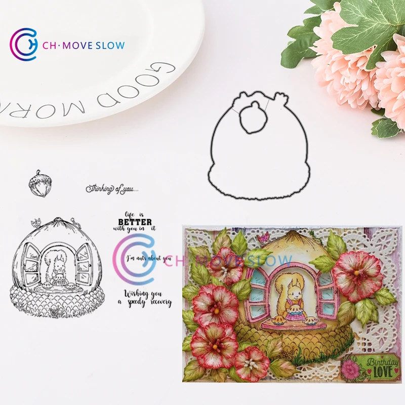 

CH Oakberry Cottage & Sentiments Metal Cutting Dies and stamps DIY Scrapbooking Card Stencil Paper Craft Handmade Album Handbook