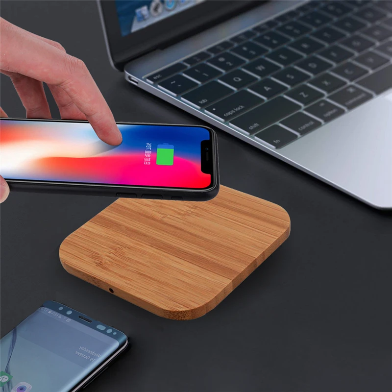 Тонкое деревянное портативное беспроводное зарядное устройство Qi для iPhone X/XS Max XR