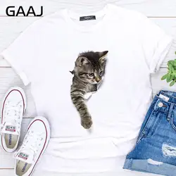 GAAJ "Harajuku Cat 3D принт" футболка Женская Дамская дизайнерская женская футболка Повседневная влюбленная тонкая однотонная модная футболка с