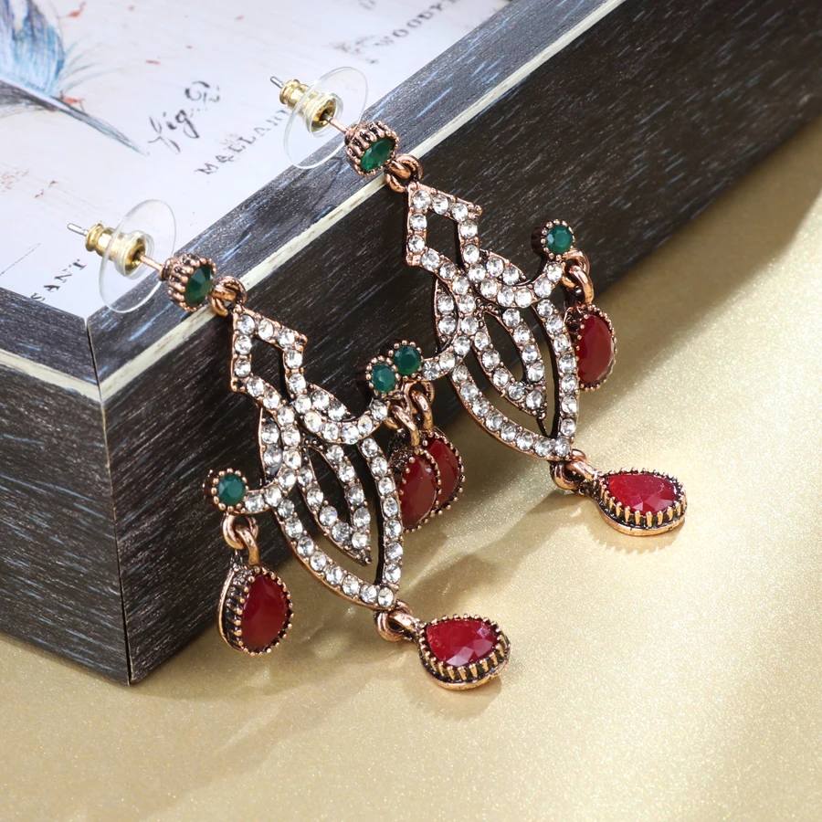 Kinel Big Earrings For Women Ethnic Style Indian Jewelry Antique Cold White Crystal Geometry Vintage Wedding Drop Earring - Image 3