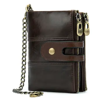 

Genuine Leather Men's Bifold Short Wallet RFID Blocking Coin Purse ID Credit Card Holder with Anti-Theft Chain