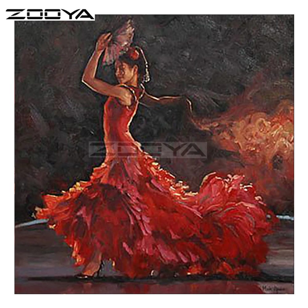 

ZOOYA Diamond Embroidery Woman Dancing Red Dress Character Diamond Painting Cross Stitch Square Rhinestone Mosaic BK1237