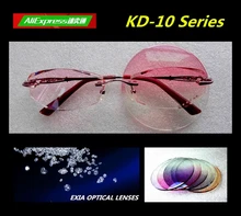 Optical Glasses Women Pink Tinted Ophthalmic 1.61 High Index HMC ASP Lenses Rimless Eyewear EXIA OPTICAL KD-10 Series