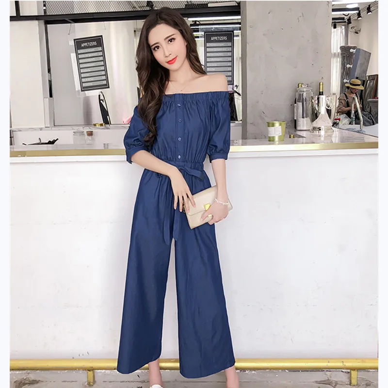 JUJULAND Women's jean jumpsuits Thin denim fabric jumpsuits with wide legs denim ankle-length pants loose jeans 9655 JUJULAND Women's jean jumpsuits Thin denim fabric jumpsuits with wide legs denim ankle-length pants loose jeans 9655
