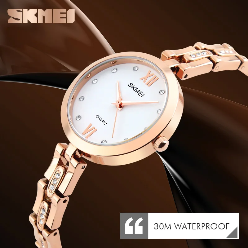 SKMEI модные женские часы Mujer Relojes Роскошные Стразы 30 м водонепроницаемые кварцевые часы платье наручные часы Relogio Feminino