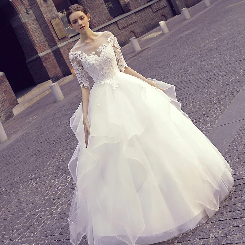 Половина рукава Vestido De Noiva мусульманское свадебное платье бальное тюлевый кружевной накладной орнамент Бохо Дубай арабское свадебное платье невесты
