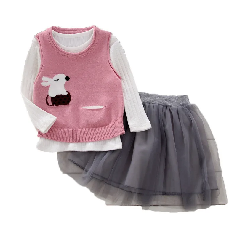 

0-4 years High quality girl clothing set 2019 new spring cartoon kid suit children baby clothing vest+T-shirt+skirt 3pcs