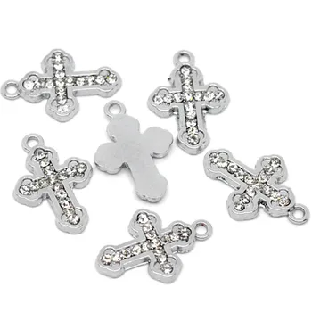 

50Pcs Hot New DIY Silver Tone Rhinestone Cross Charm Pendants Component 23x16mm N291