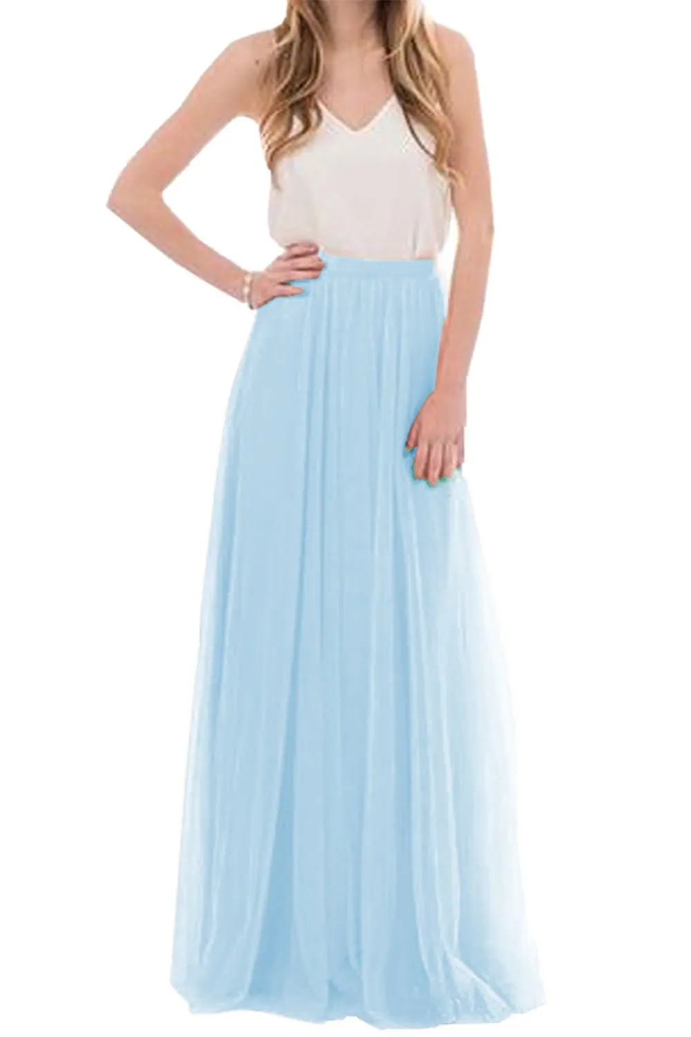 Женская летняя фатиновая юбка, длинная юбка подружки невесты, румяные юбки для выпускного вечера/юбка макси для подружки невесты, вечерние платья Vestidos - Цвет: 777 Sky Blue