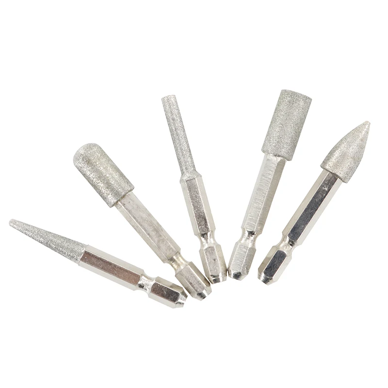 DMD 5Pcs/Set Silver Diamond Grinding Head Shank  Diameter 6.35mm Use for Polishing of Jade and Metals Universal Abrasive Tool