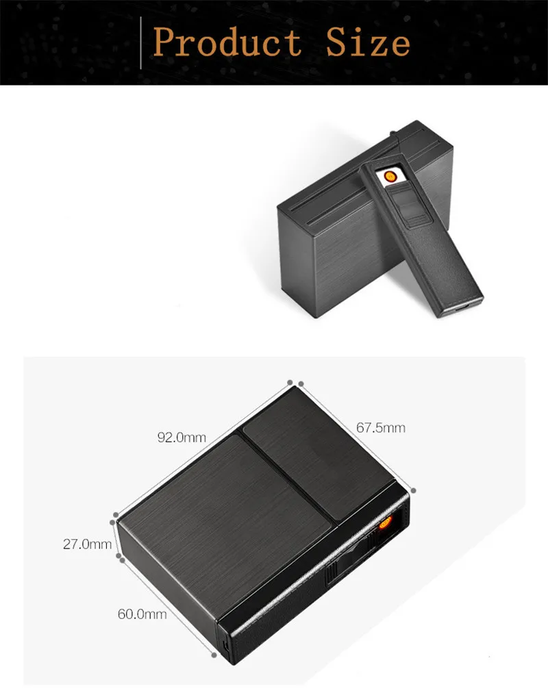 Ciagrette держатель коробка со съемной электронная USB Зажигалка Беспламенное ветрозащитное табачный чехол для прикуривателя