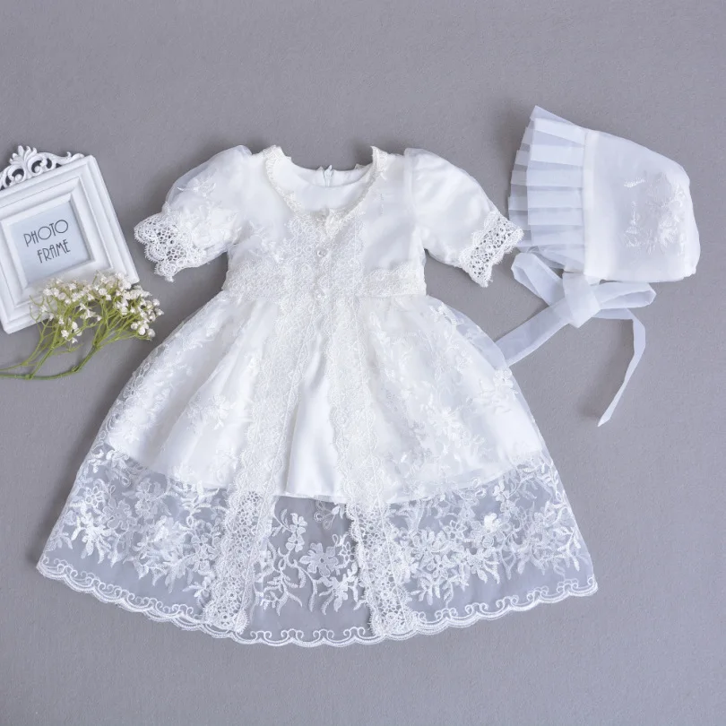 2017 New Baby Girl White Lace Princess Clothing 3pcs Set Hat+dress+lace Cardigan,girls Infant Wash Robe Party Birthday Wear