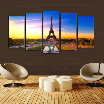 

2016 New Arrival Paintings Cuadros Unframed 5 Panels Eiffel Tower Painting Modern Home Wall Decor Canvas Art Hd Print Picture