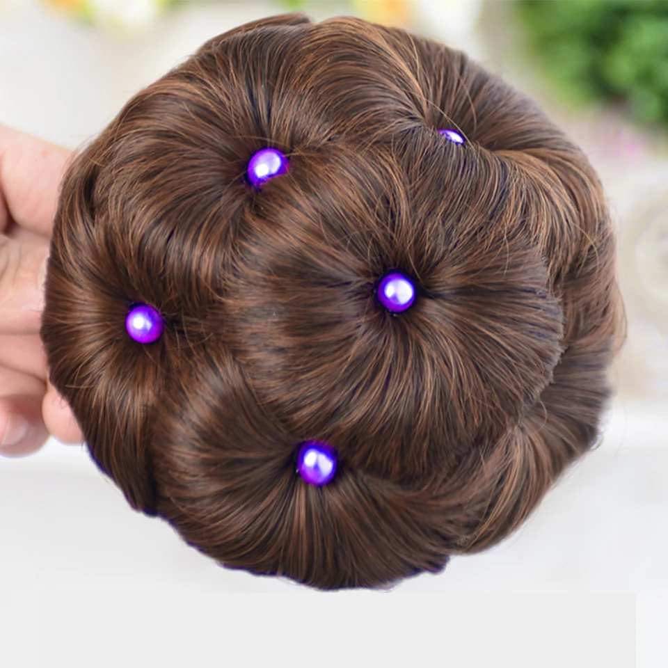 DIFEI волос для женщин жемчуг кудрявый шиньон волос булочка пончик клип в шиньон синтетический высокая температура волокно шиньон