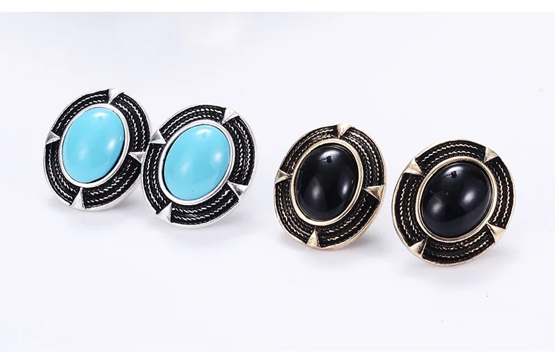 Винтажные круглые серьги с большим черным камнем из смолы 2020|jewelri|jewelry adornmentjewelry gift