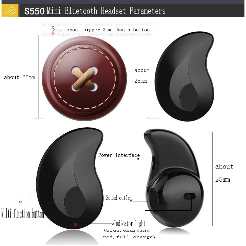 Новые миниатюрные Bluetooth наушники беспроводные портативные вкладыши S550 невидимая
