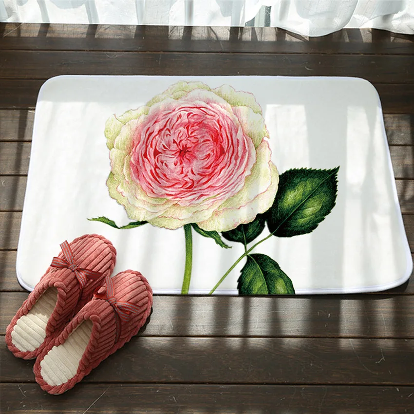 Fresh Flower Printing Floor Mat Bathroom Kitchen Door Mats Living Room Bedroom Door Non-slip Mats Rugs Area Rug for Living Room