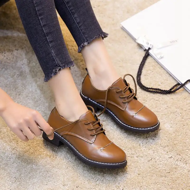 marron Ronde Simple 2018 Rétro De Chaussures Couleur Noir Chaussures Solide Mode Nouveau 0xaRxqPB