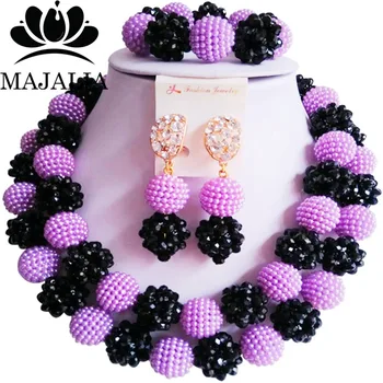 

Trendy Nigeria Wedding Purple african beads jewelry set Plastic necklace bracelet earrings Free shipping Majalia-132