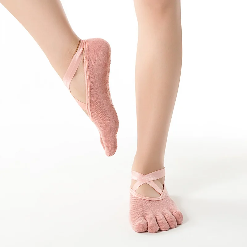 

Women Cotton Cross Yoga Socks Silicone None-slip Breathable Toe and Open Toe Socks, Dance Socks, Boxing Socks