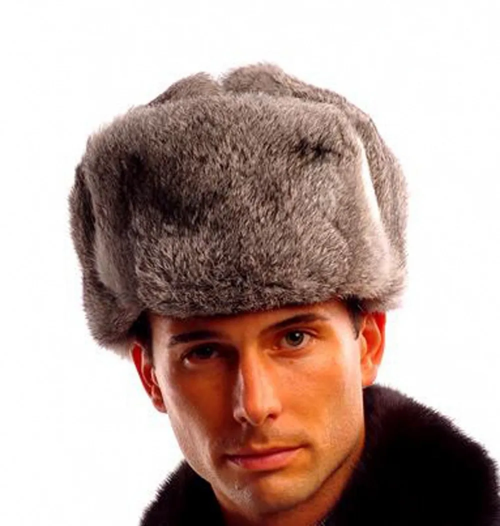 Fashion Ursfur Real Rabbit Full Fur Winter Men's Ear Flap Russian