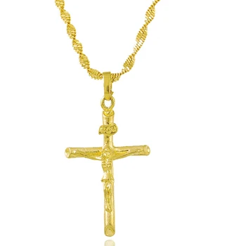 

Jesus Pendant Chain Cross Yellow Gold Filled Crucifix Womens Mens Pendant Chain