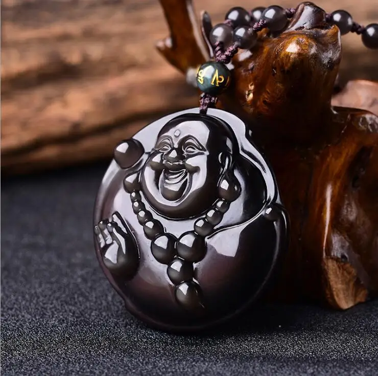 Wholesale natural ice color gold obsidian big belly laughing Buddha pendant warding off evil and protecting peace  pendant image_2